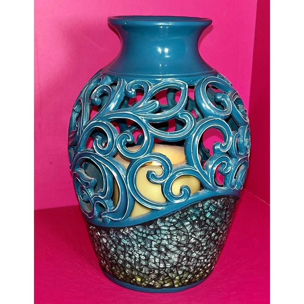 Teal Blue Flameless Flickering Candle Lamp 8.5